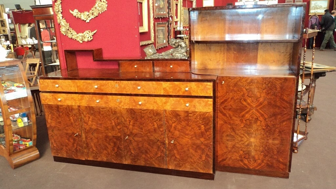 Large Art Deco asymmetrical sideboard in briarwood, 30s 2