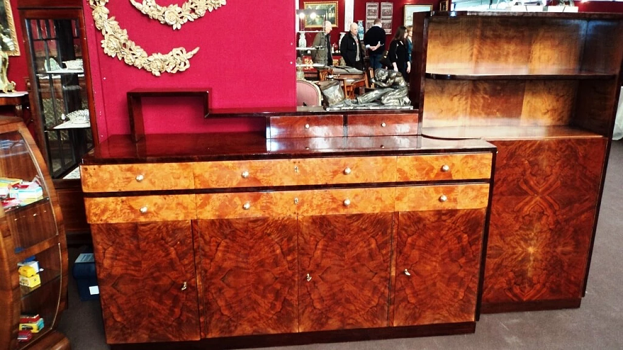 Large Art Deco asymmetrical sideboard in briarwood, 30s 3