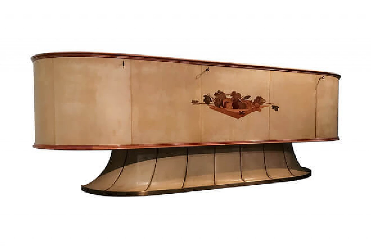 Italian parchment sideboard with carvings by Vittorio Dassi, 1940s 1