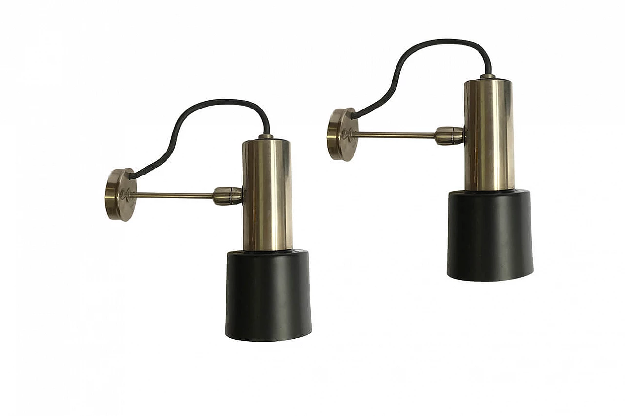 Pair of enameled steel spotlights, Italy, 60s 1