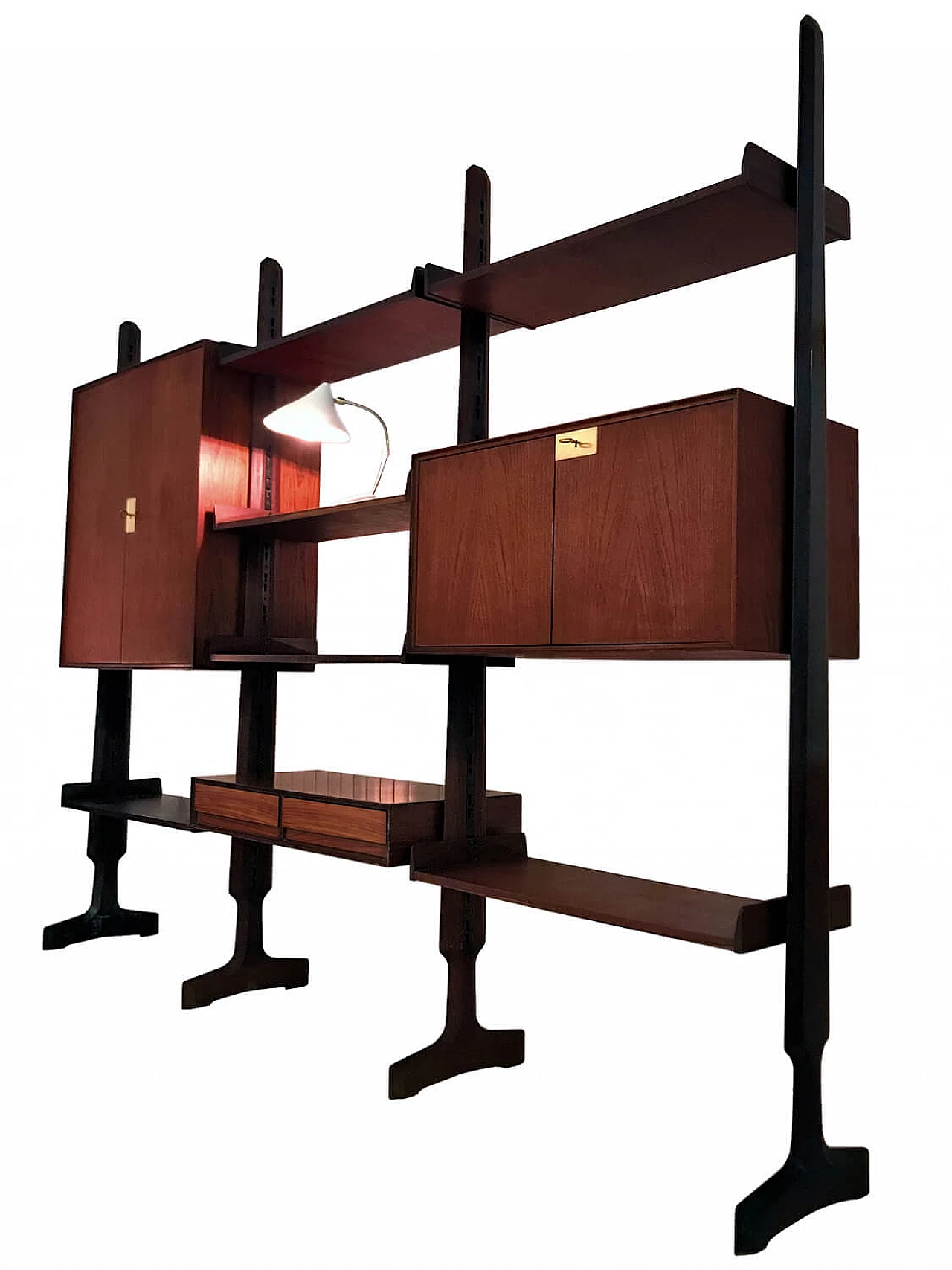 Self-supporting teak bookcase, by Vittorio Dassi, Italy, 50s 21