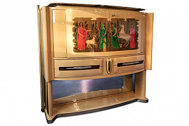 Parchment bar cabinet, attributed to Dassi, 1950s