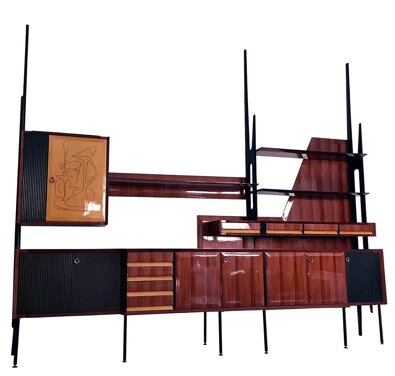 Credenza e libreria in palissandro, di Vittorio Dassi, anni '50 12