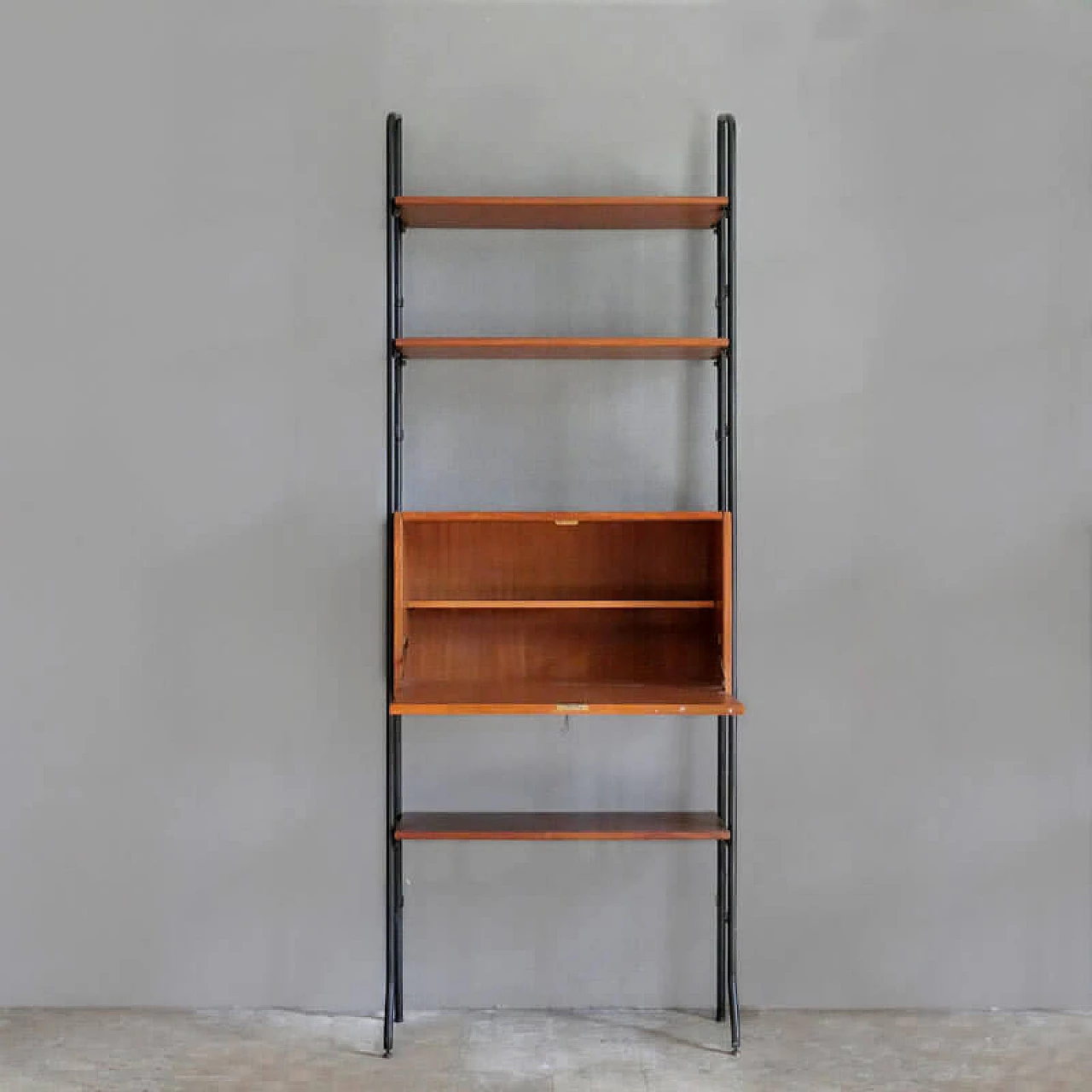 Swedish bookcase unit in veneered teak and metal, 60s 2