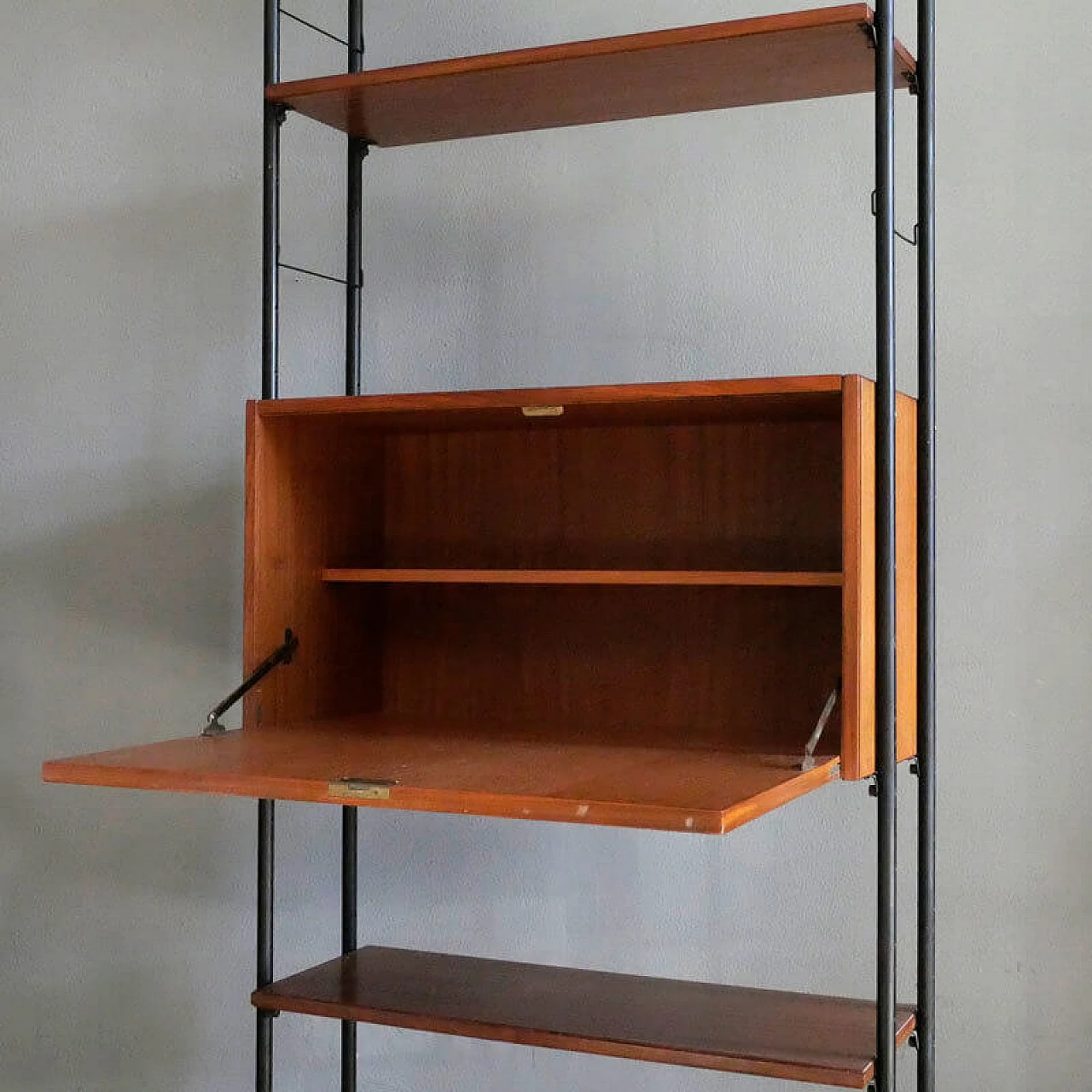 Swedish bookcase unit in veneered teak and metal, 60s 4