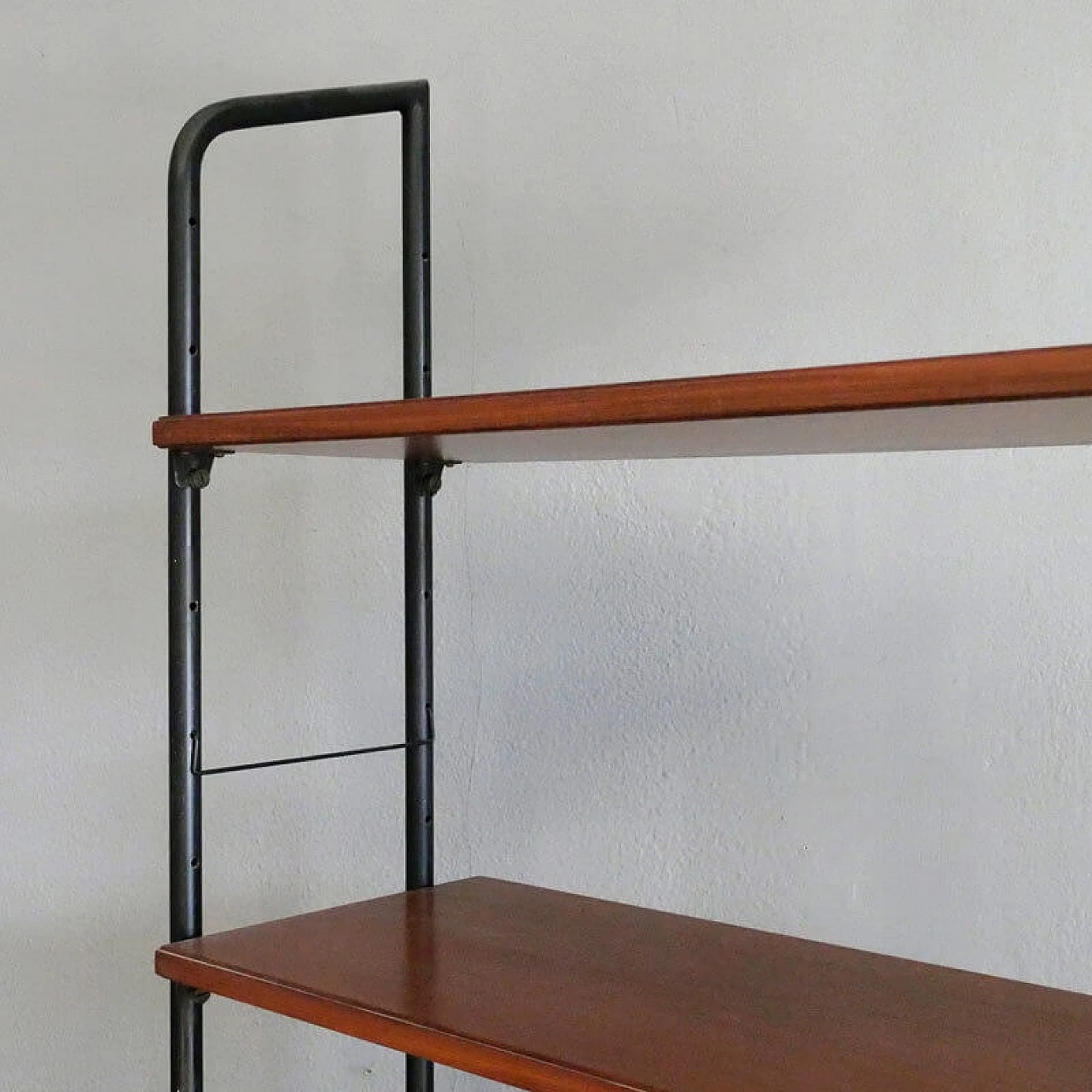 Swedish bookcase unit in veneered teak and metal, 60s 5