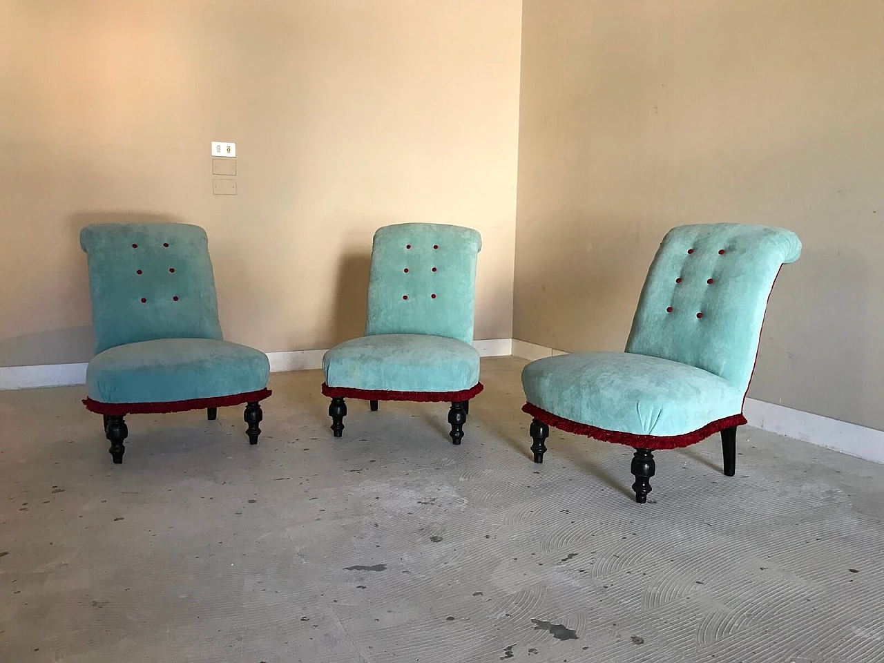 Set of 3 Carlo X celestial and red armchairs 2