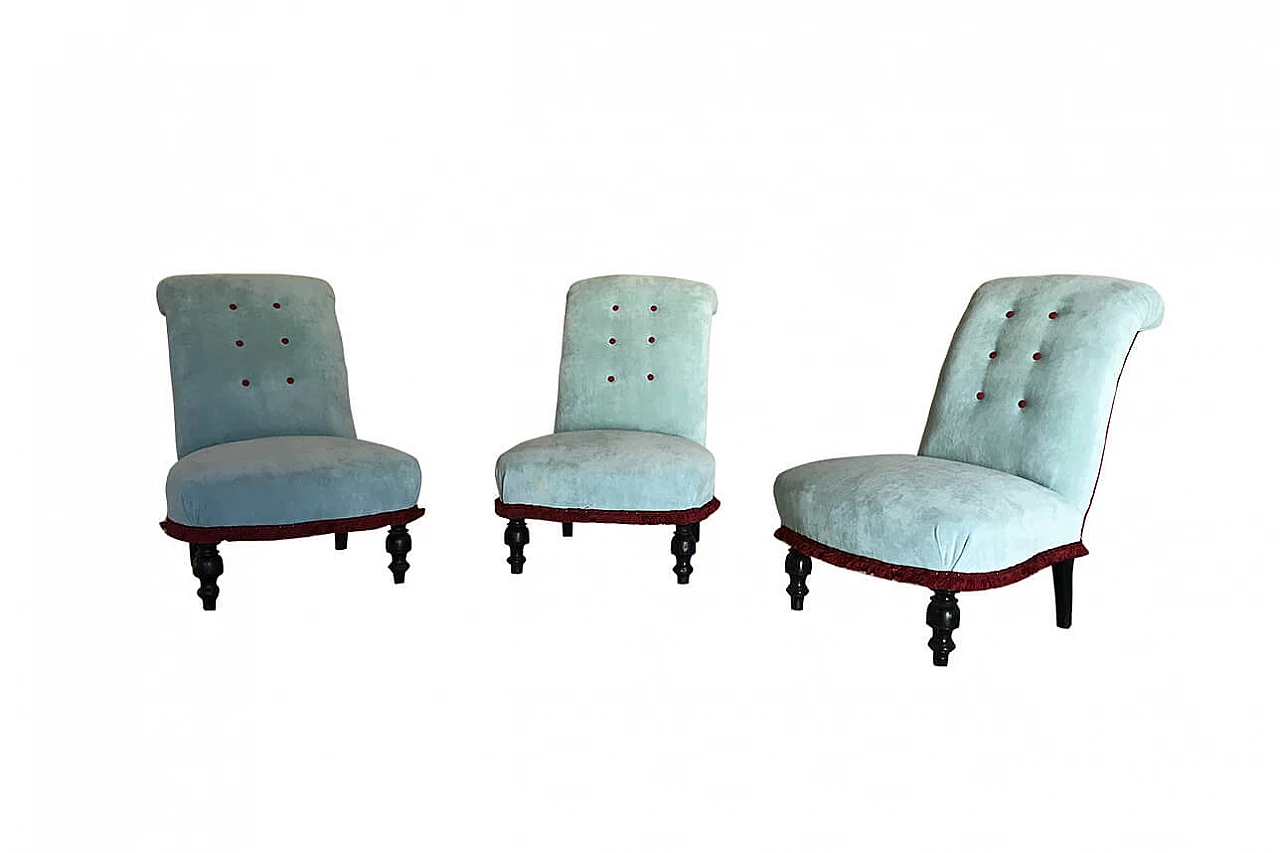 Set of 3 Carlo X celestial and red armchairs 1