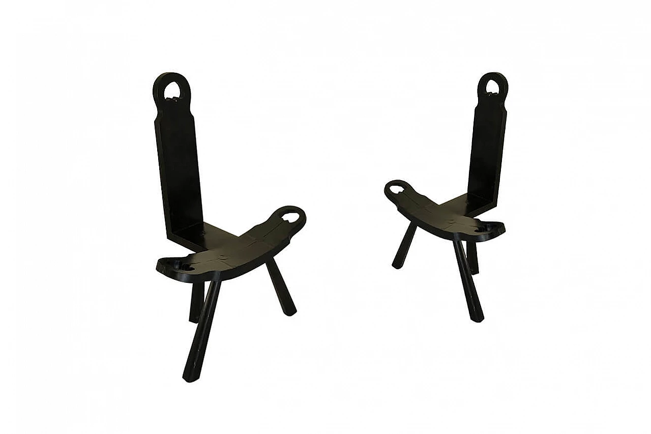 Pair of milker stools in black wood 1