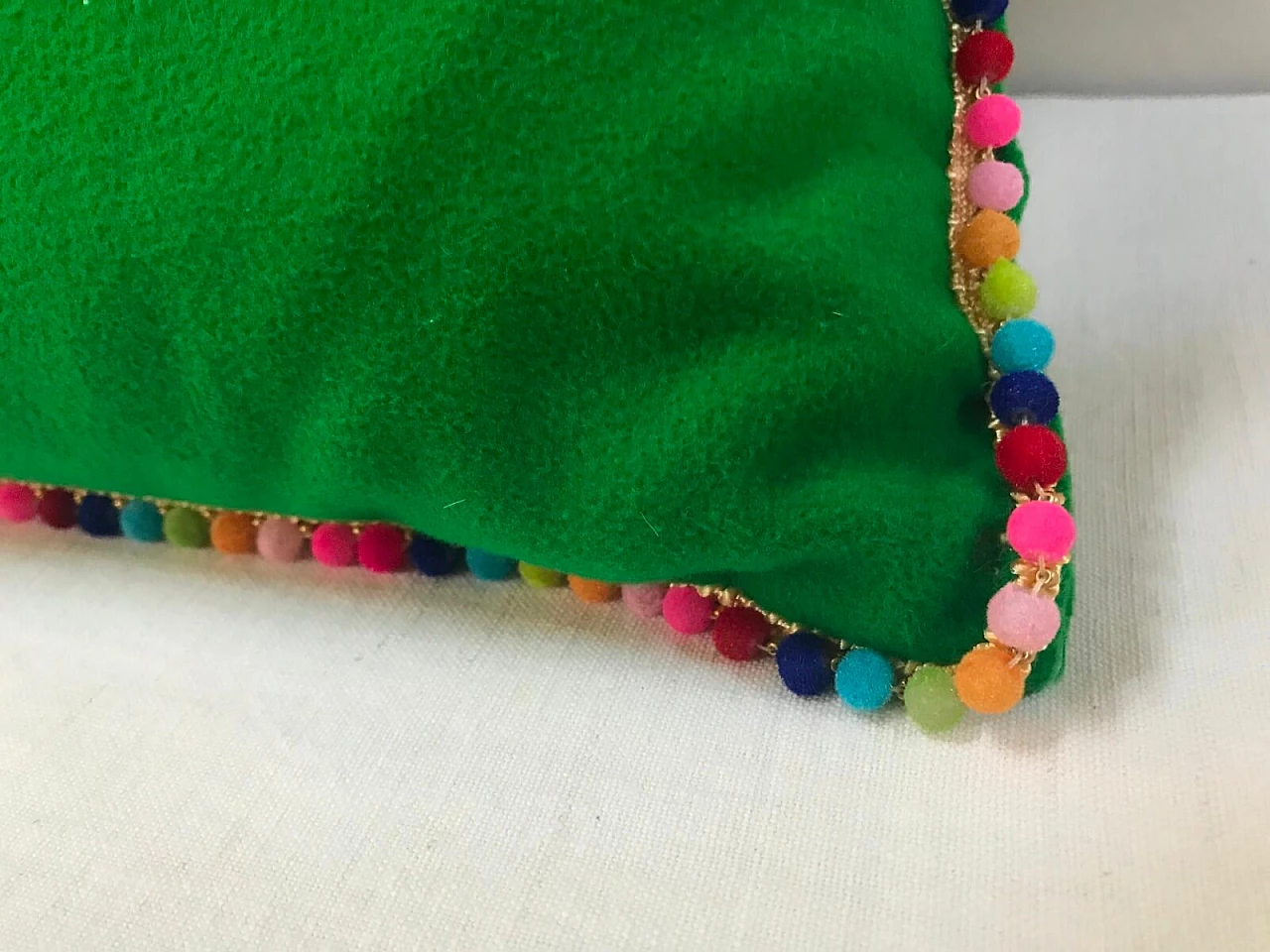 3 cuscini in Fustagno verde con bordo a pallini multicolor 6