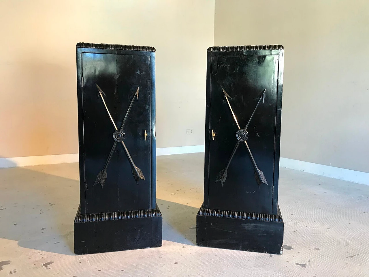 Pair of first Empire bedside tables with marble base, 19th century 2