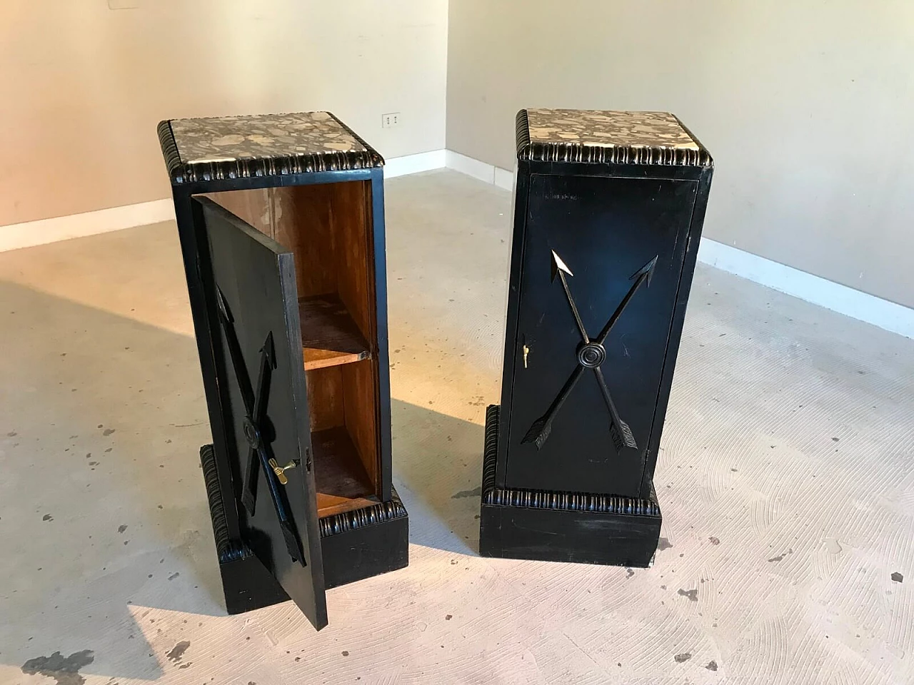 Pair of first Empire bedside tables with marble base, 19th century 4