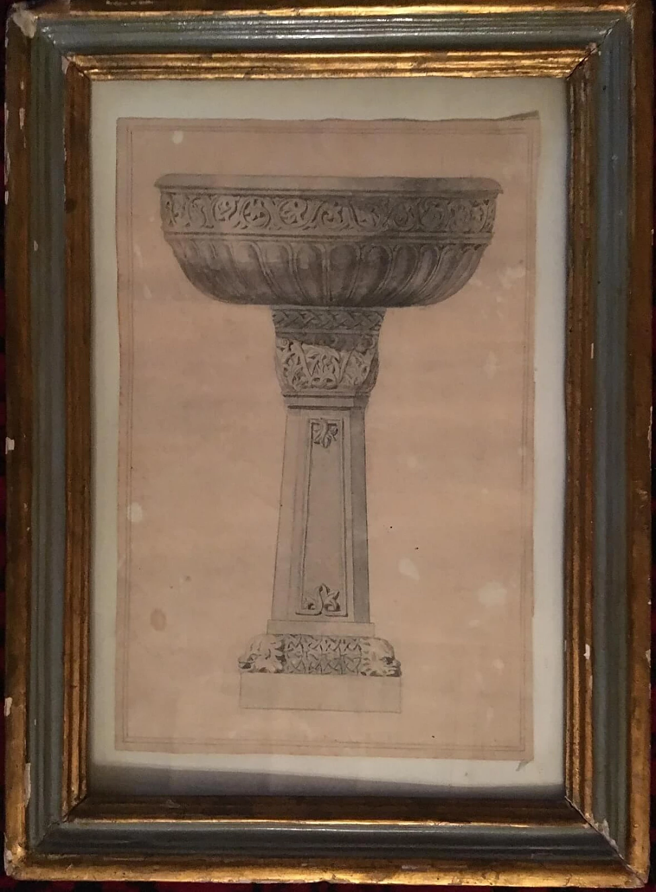 Watercolour drawing of a 19th century baptismal font, 19th century 2