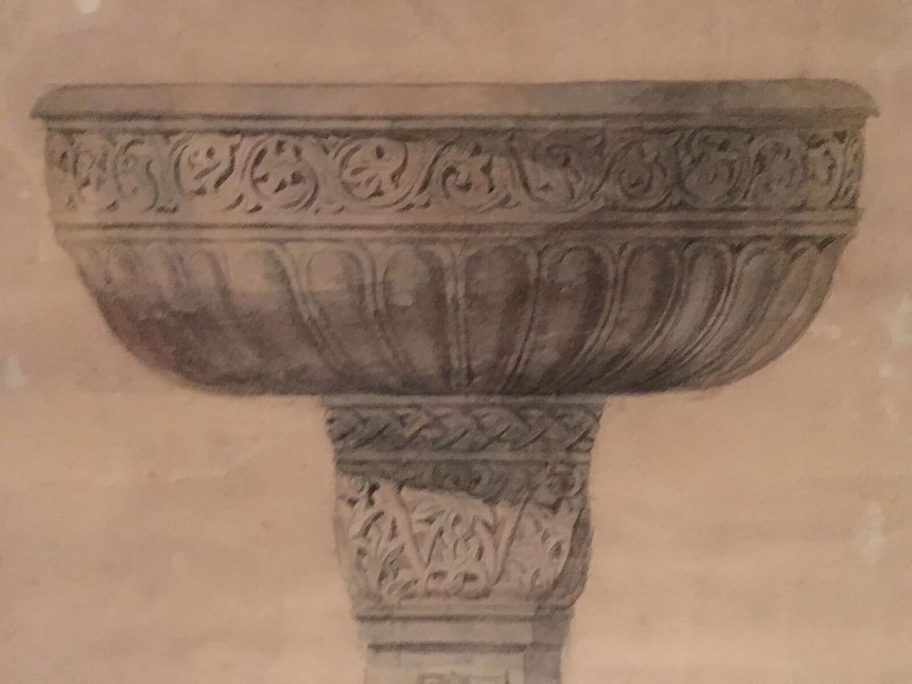 Watercolour drawing of a 19th century baptismal font, 19th century 3