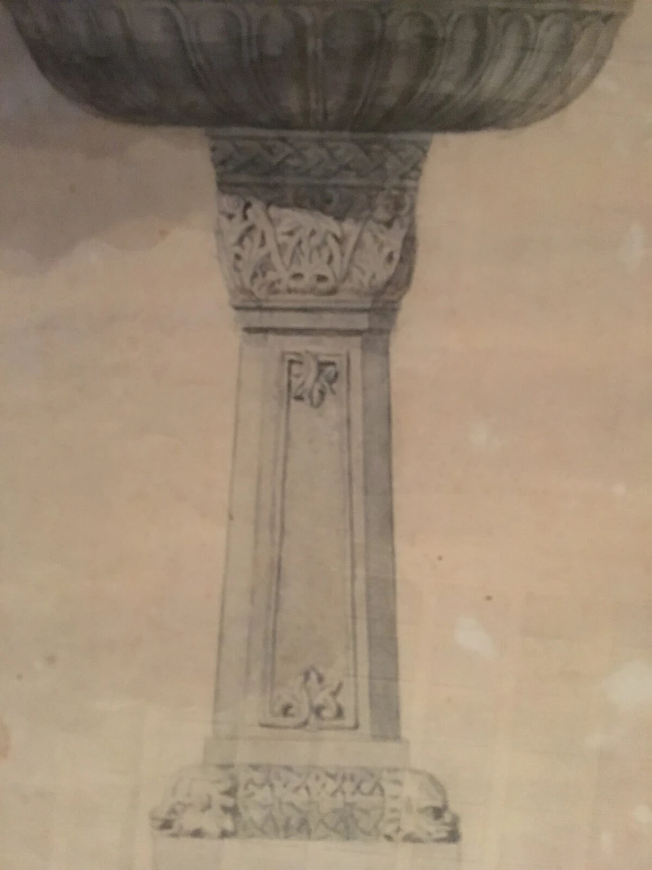 Watercolour drawing of a 19th century baptismal font, 19th century 4