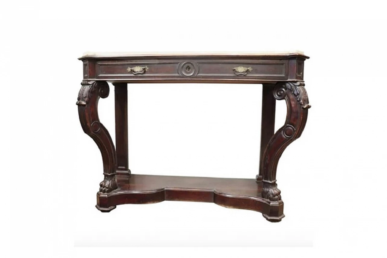 Antique walnut console table with Tuscan marble top mid-nineteenth century 1