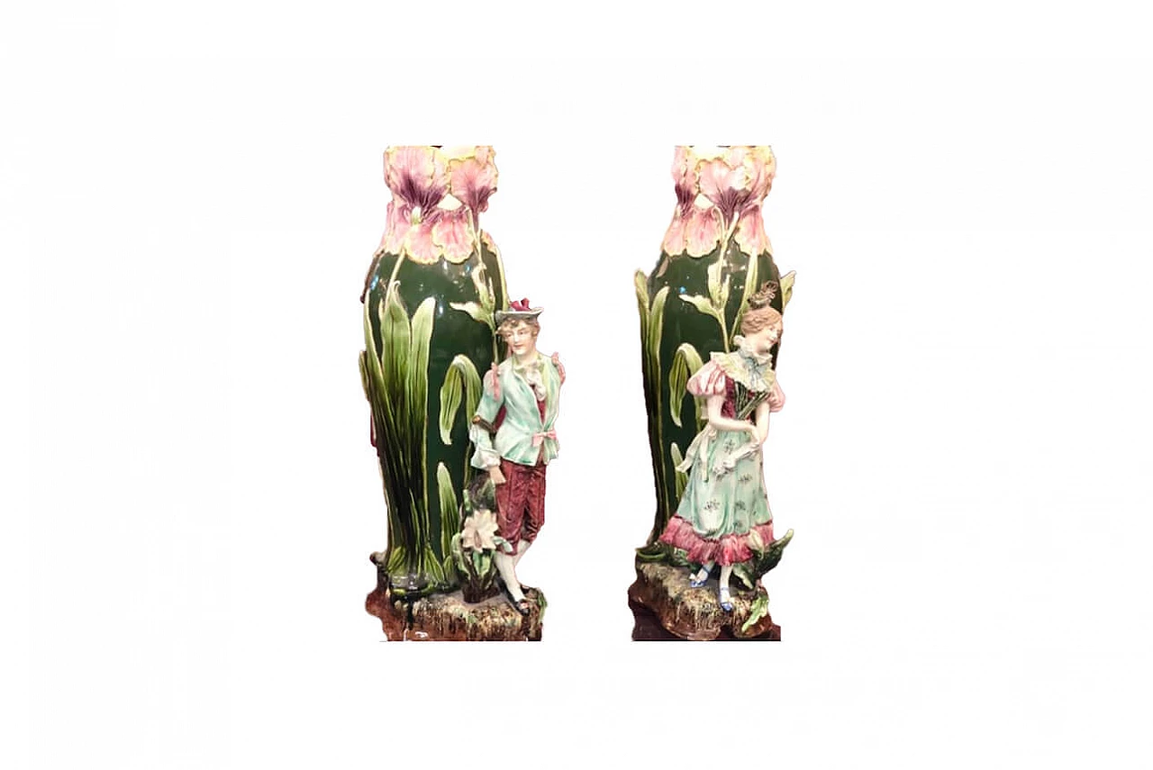 Pair of French Art Nouveau vases with knight checkers '800 1