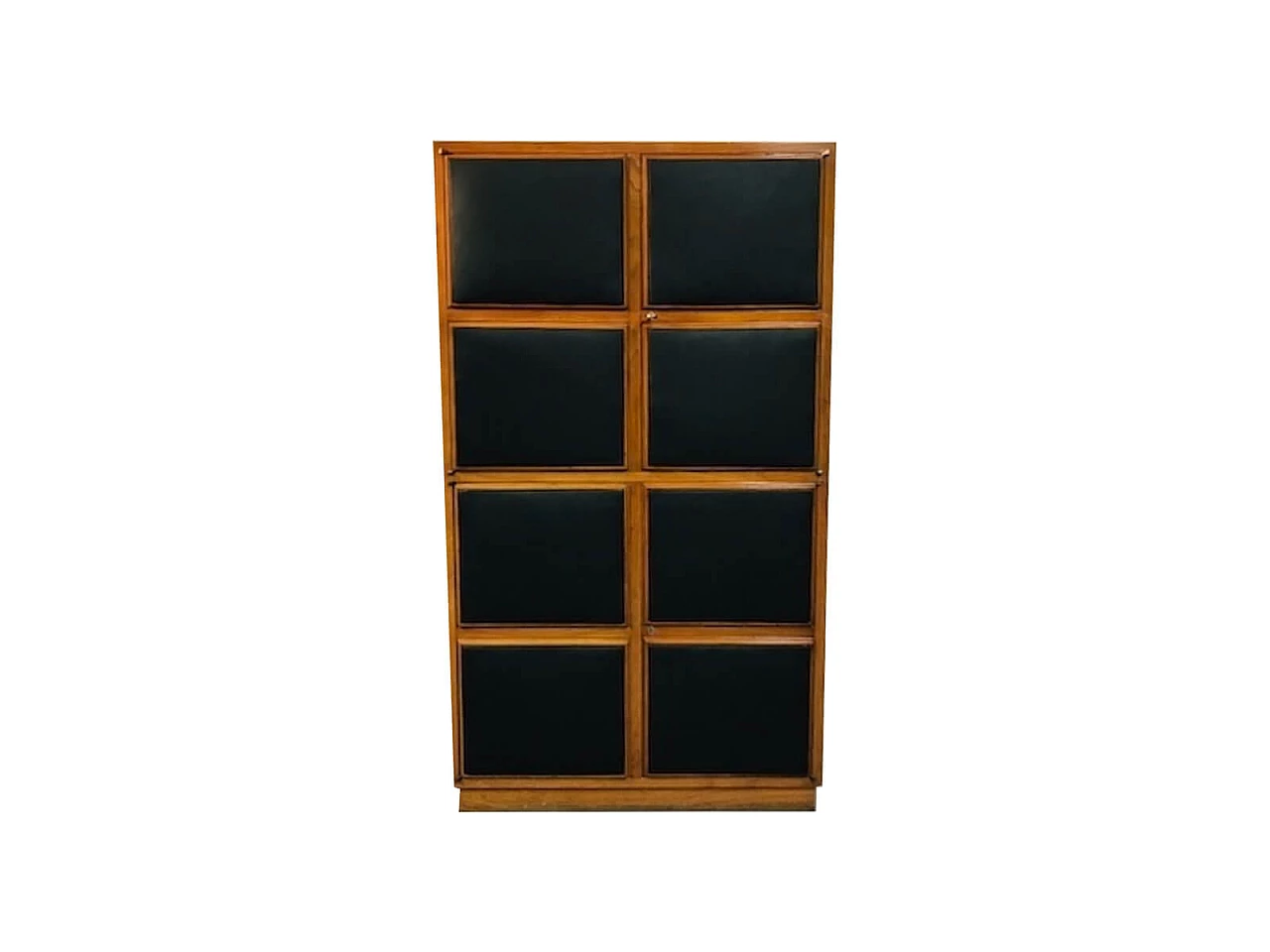 Wooden beech cabinet with 4 doors covered in black leather 1