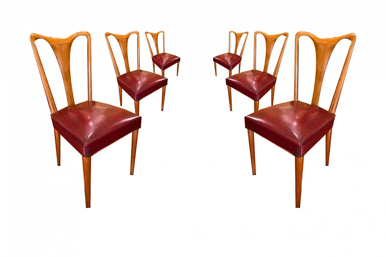 6 walnut chairs in the style of Guglielmo Ulrich, 1950s 1