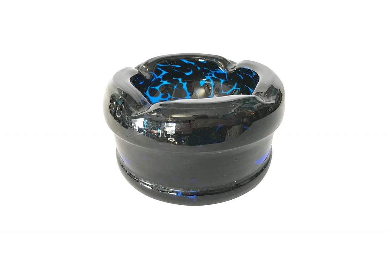Posacenere in vetro di Murano a murrine blu e nere, anni '70 1