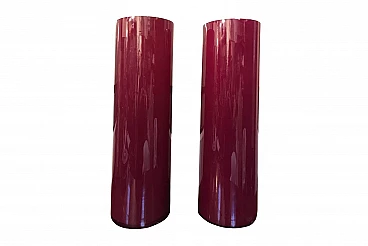Coppia di grandi vasi in vetro, color lampone