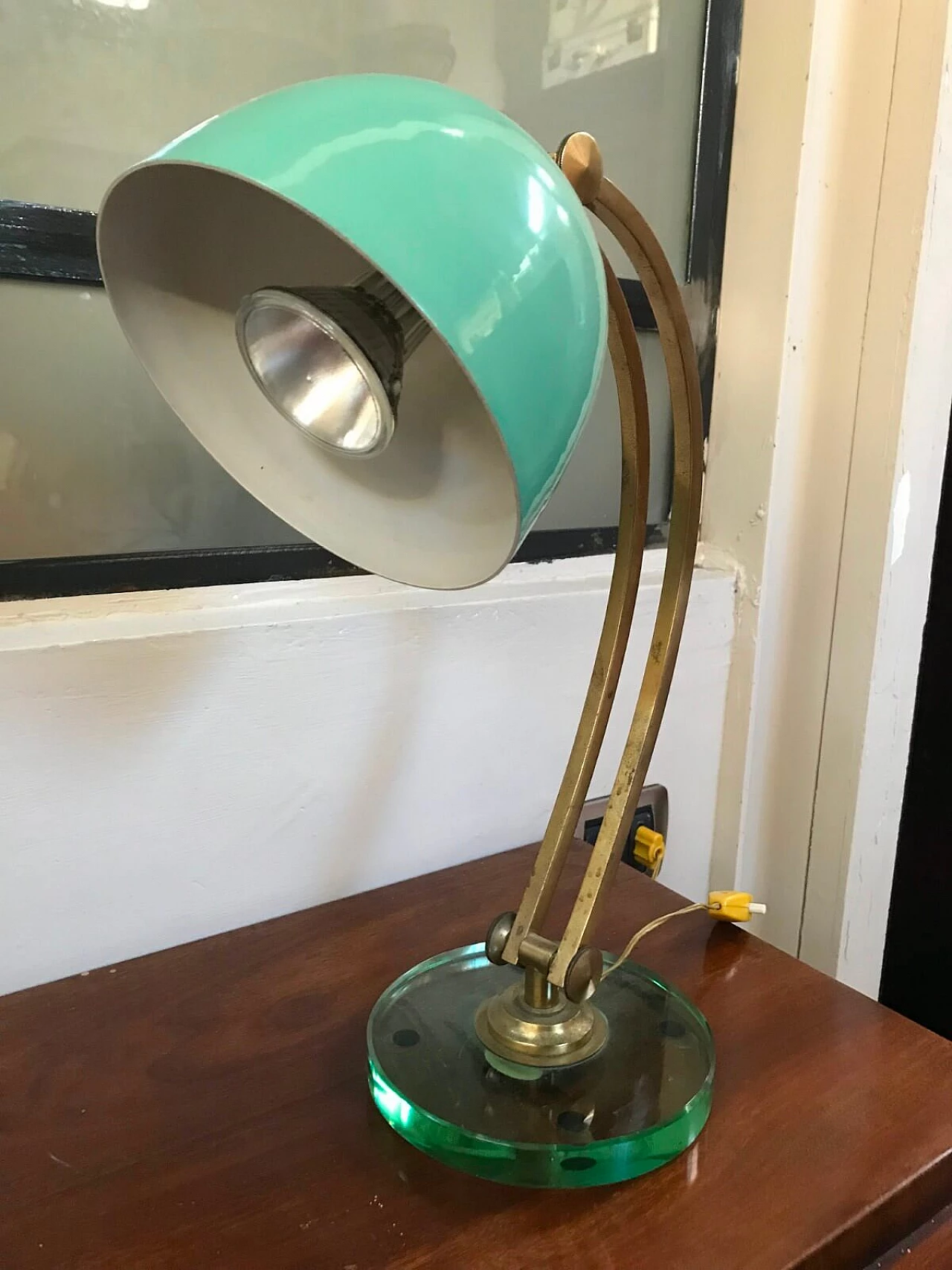 Lampada verde acqua con base in vetro, anni '50 2