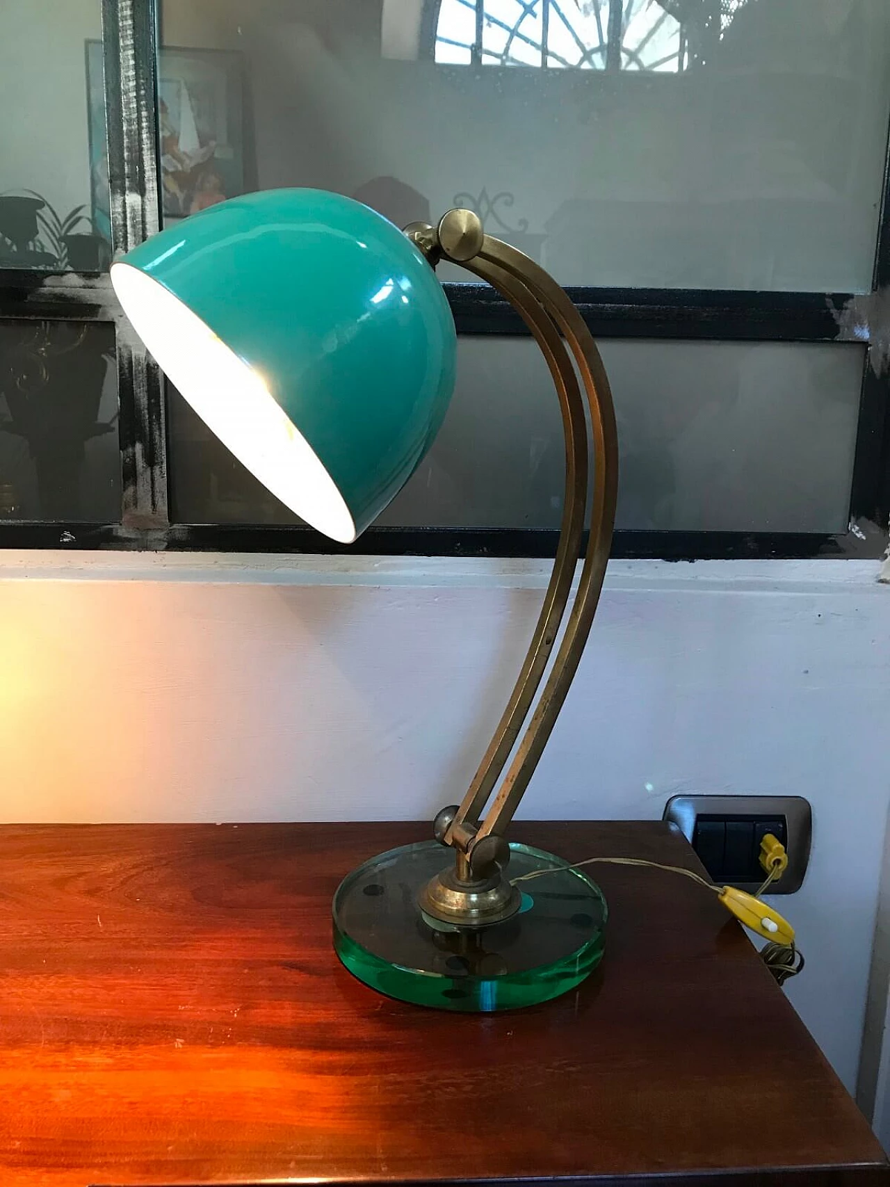 Lampada verde acqua con base in vetro, anni '50 5
