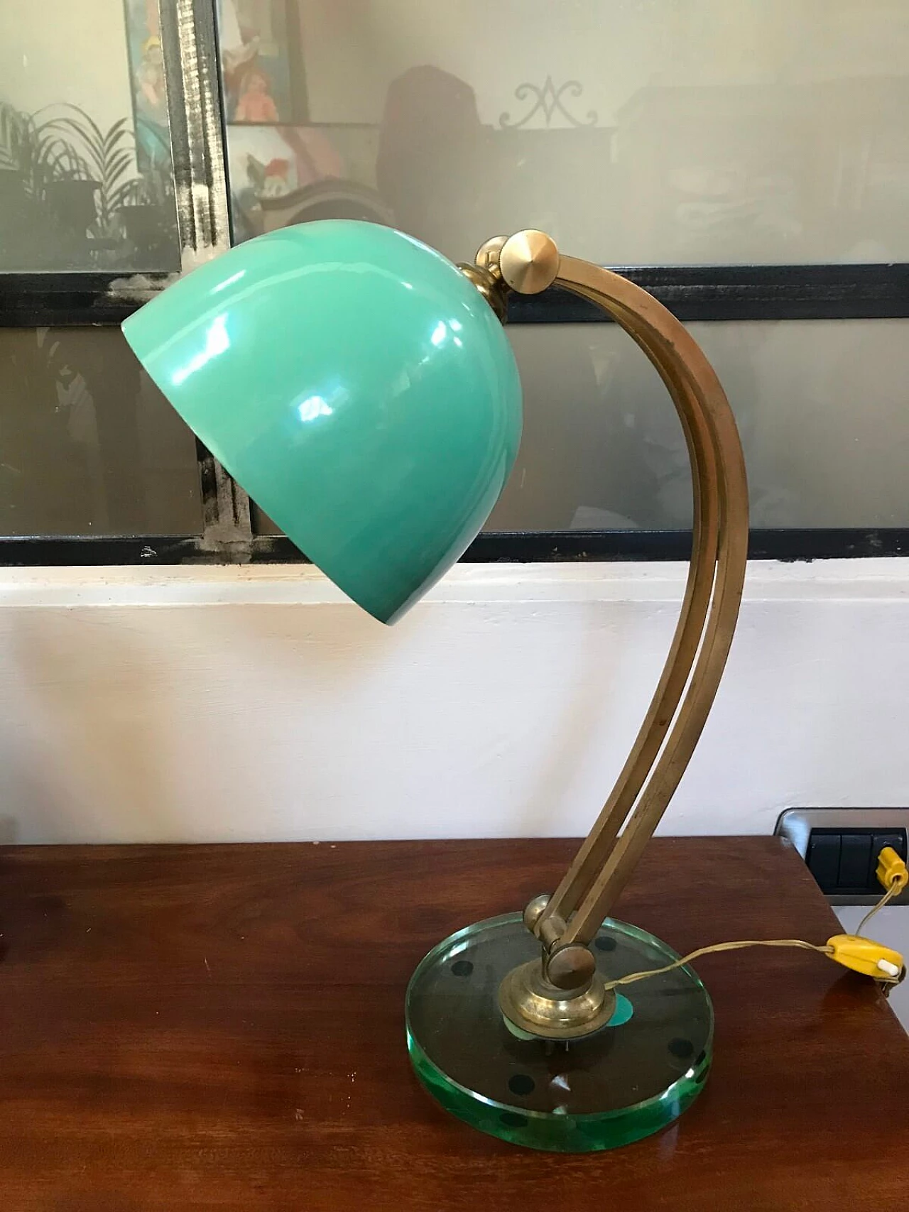 Lampada verde acqua con base in vetro, anni '50 7