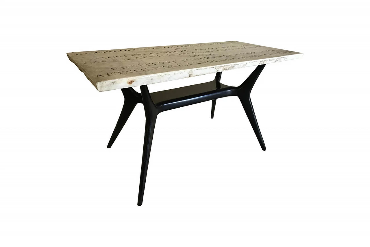Tavolino in legno con piano in marmo, '800 1