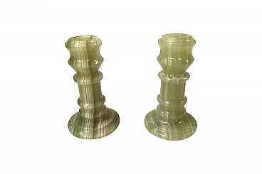 Pair of candleholders in green onyx