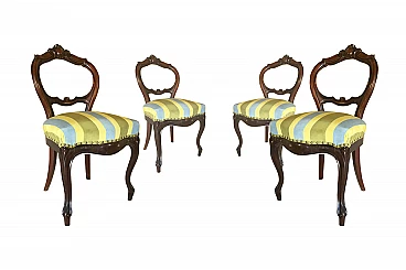 Quattro sedie Luigi Filippo in mogano, con tessuto a righe, metà '800