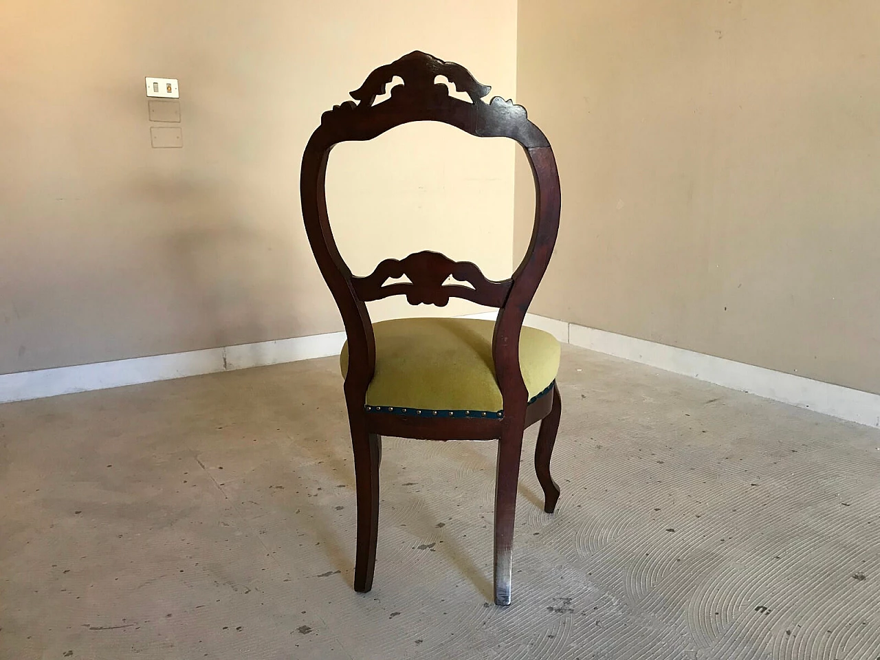 Pair of Louis Philippe chairs in walnut, with green velvet, 19th century 7