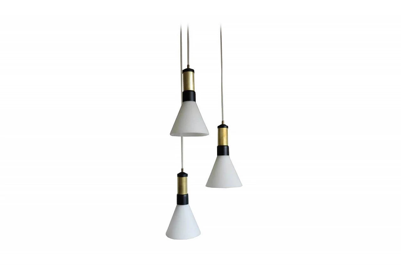 Lampadario Stilnovo vetro Ottone anni 50 1