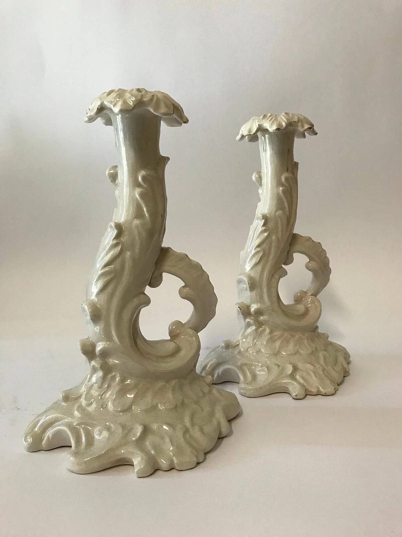Pair of white ceramic candlesticks, early 20th century 2