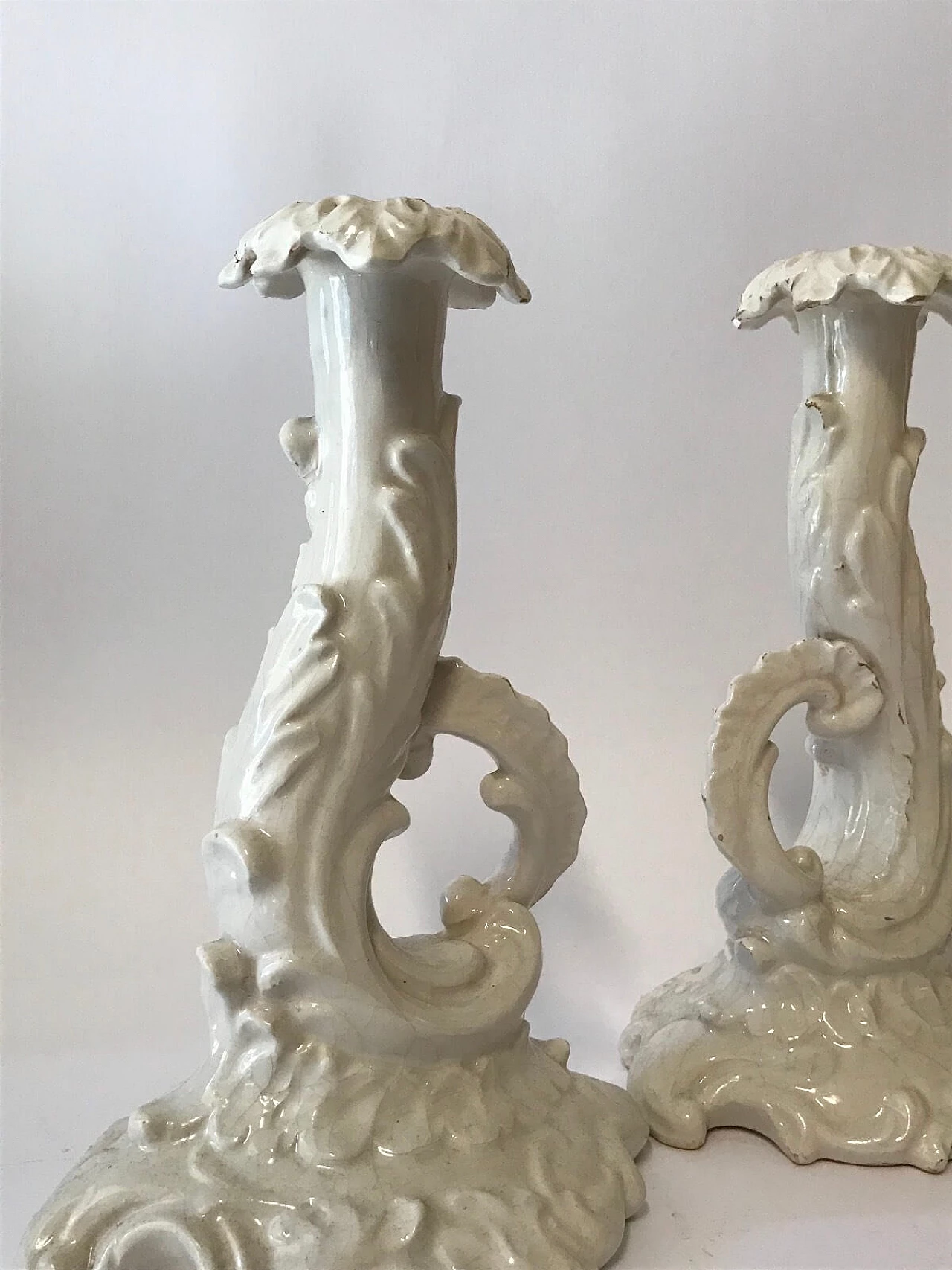 Pair of white ceramic candlesticks, early 20th century 3