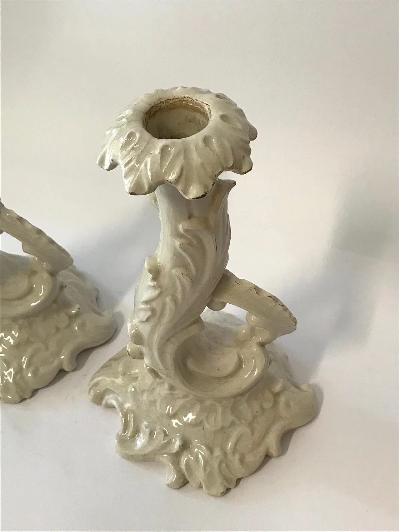 Pair of white ceramic candlesticks, early 20th century 4