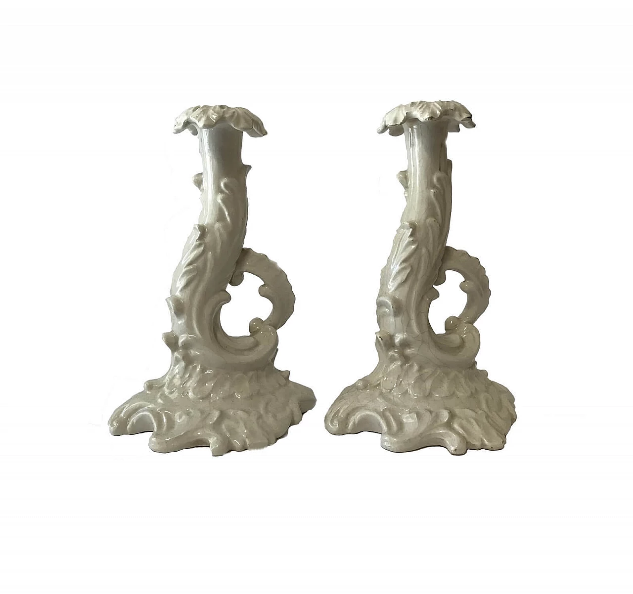 Pair of white ceramic candlesticks, early 20th century 1
