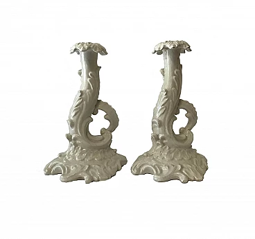 Pair of white ceramic candlesticks, early 20th century