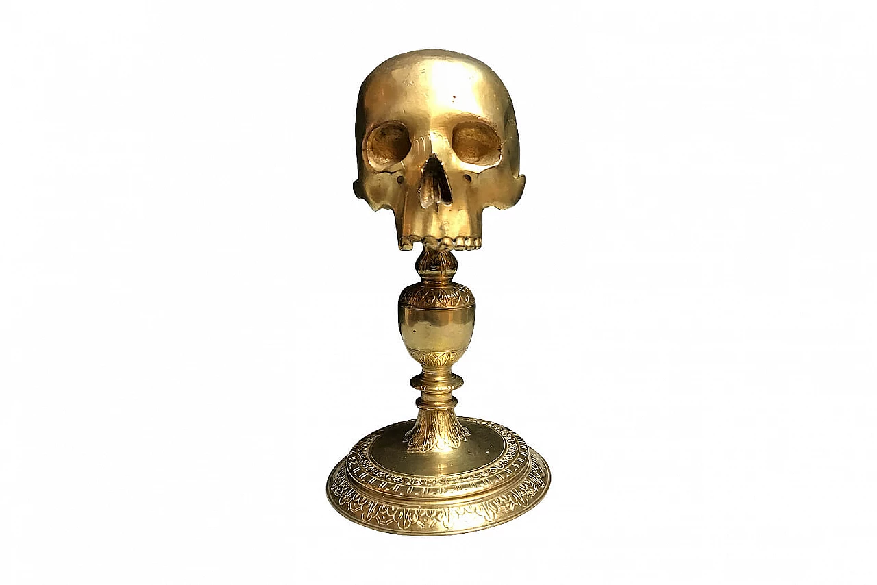 Gilded bronze skull on a gilded copper base from the 17th century 1