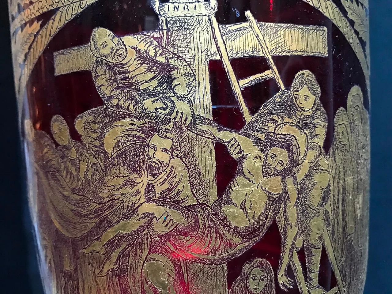 Calice in vetro di Murano rosso e oro, primi '900 6