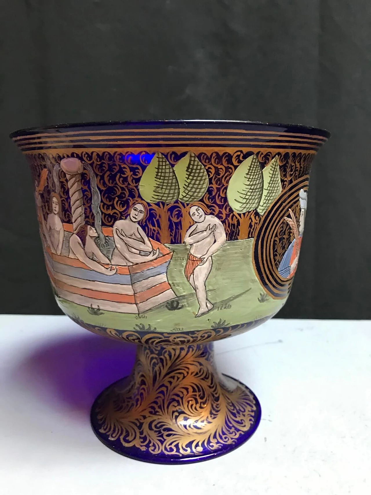 Coppa in vetro blu replica della "Barovier", primi '900 2