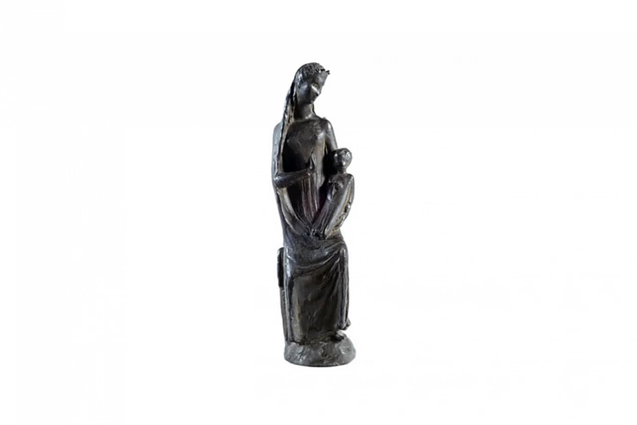 Scultura Madonna e Bambino firmata Coter in bronzo 1