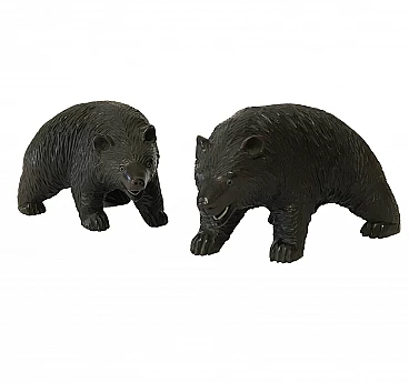 Coppia di sculture di orsi in legno, anni '40