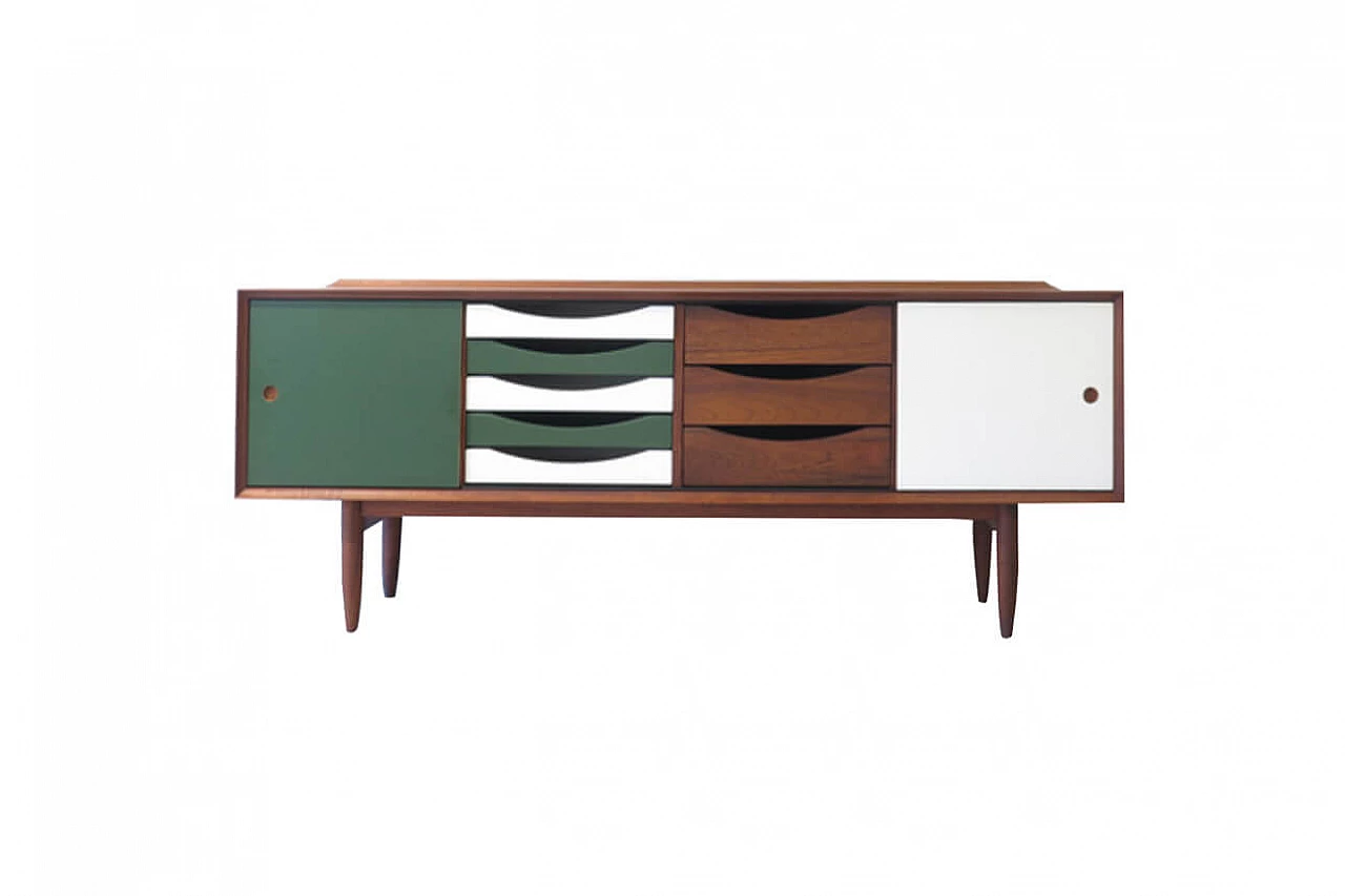 Danish teak sideboard or credenza by Bruno Hansen with reversible doors, 1960s 1