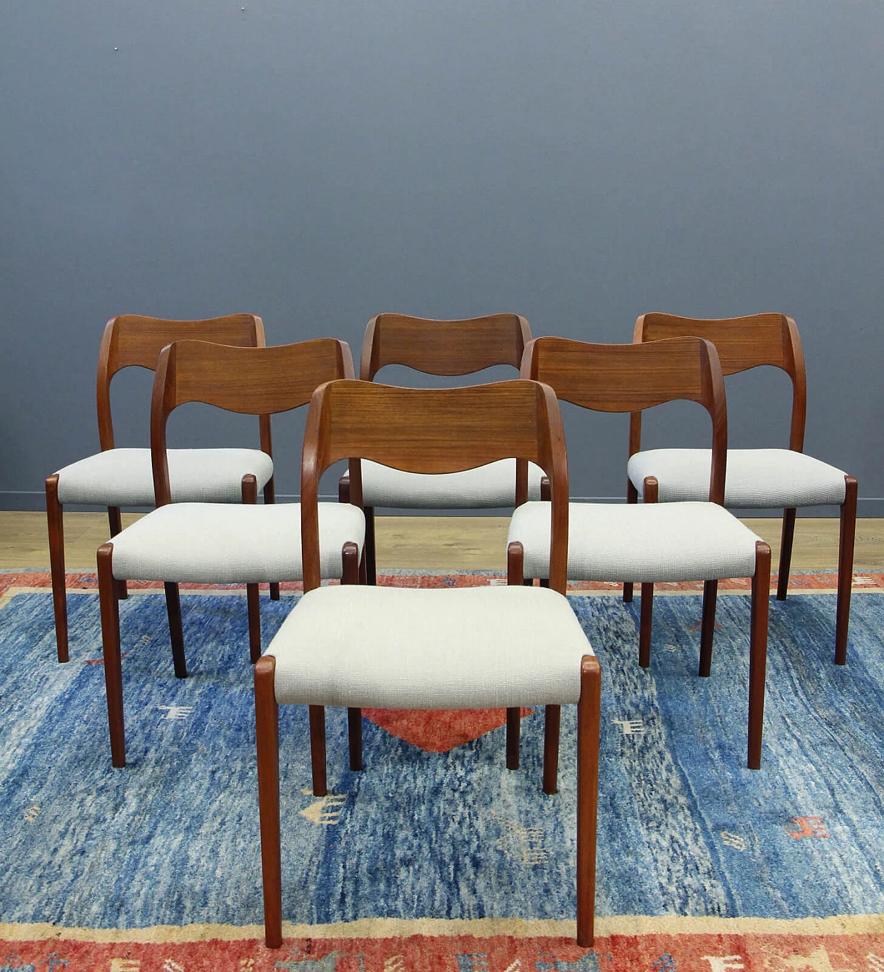Set di 4 sedie danesi in teak anni '50 design N. O. Møller 5