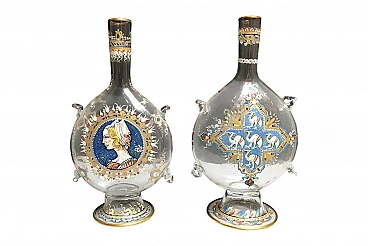 Coppia di bottiglie in vetro di Murano, primi '900