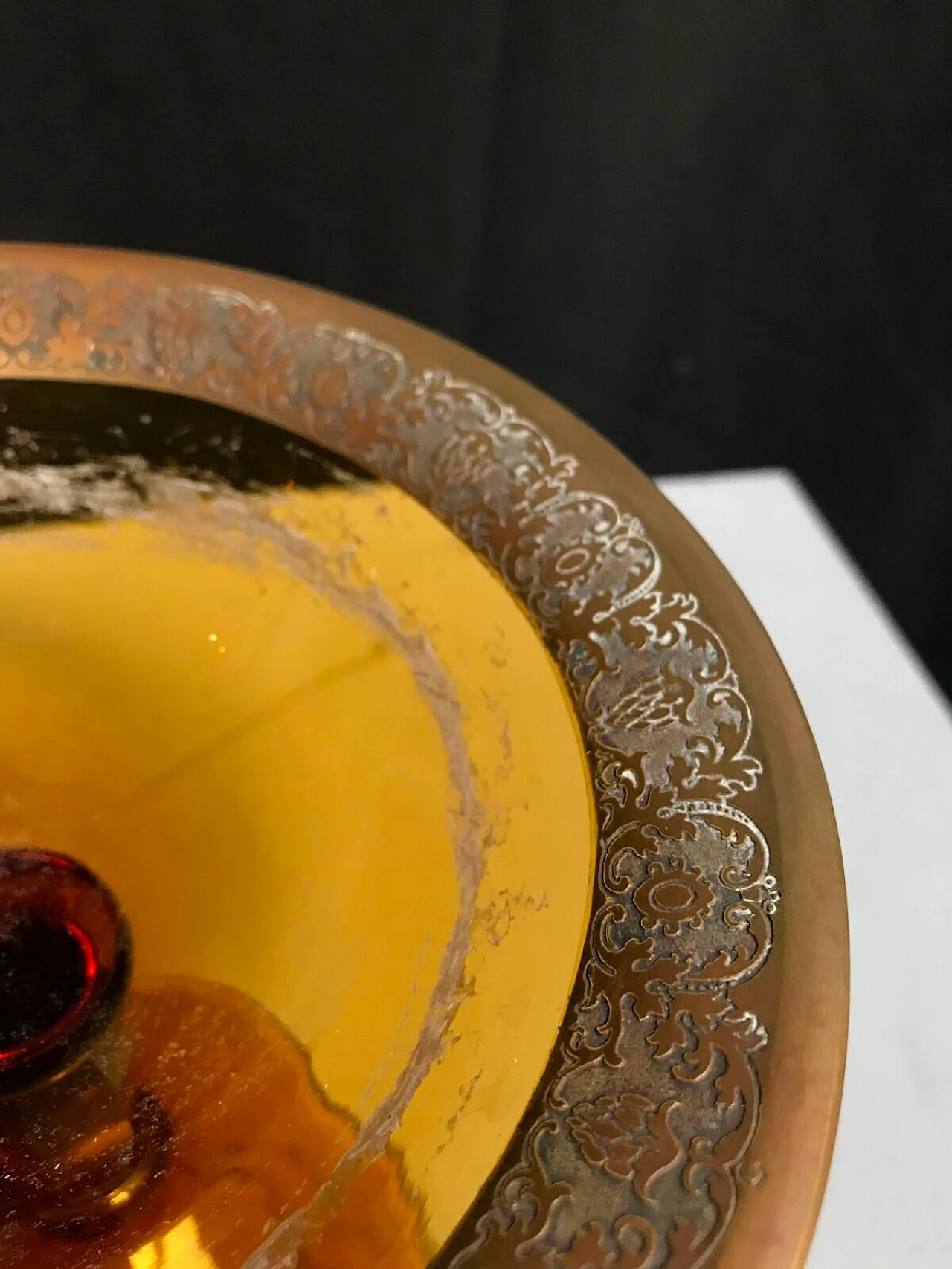 Czechoslovakian cup in amber glass, signed 3