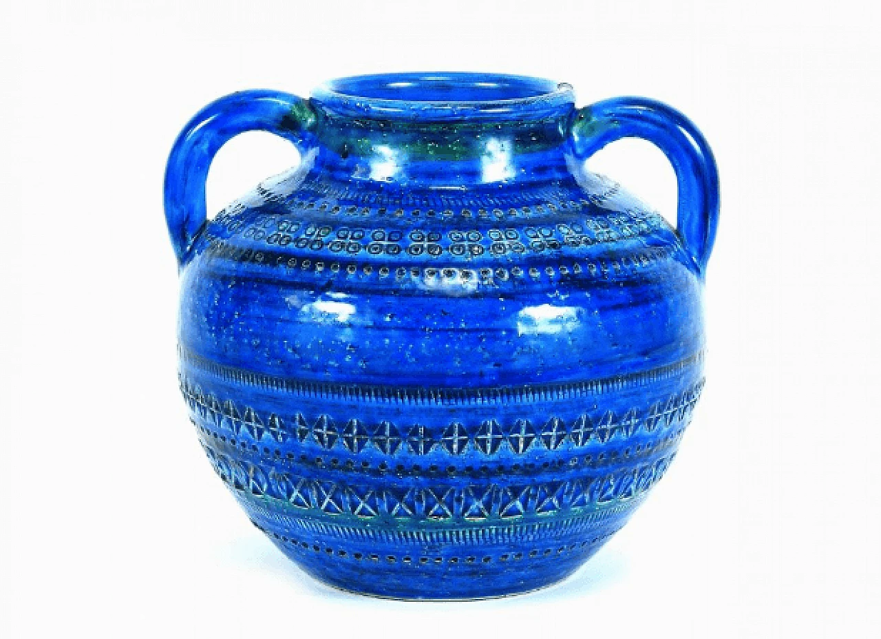 Vaso di Aldo Londi serie Rimini blu in terracotta smaltata  9