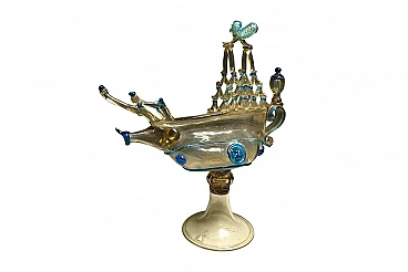 Blown Murano glass jug in the shape of a galleon