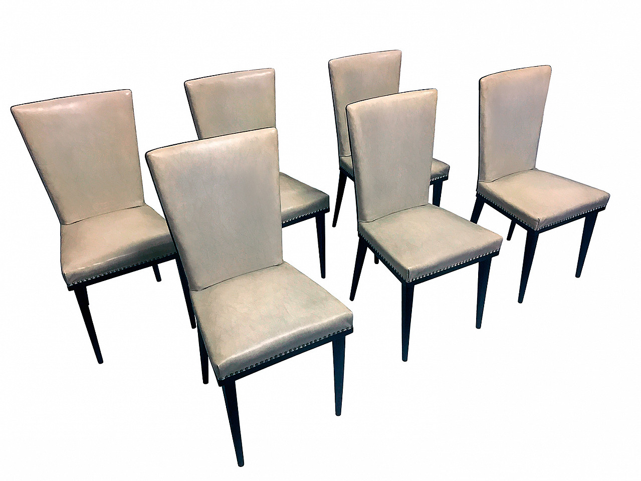 6 sedie bianche da sala da pranzo, di Vittorio Dassi, anni '50 1